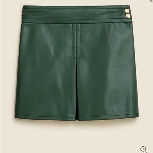 NWOT J.Crew Dark Green Center-pleat mini skirt in faux leather size 2